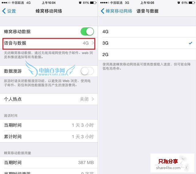 蘋果6關閉4G用3G網絡方法