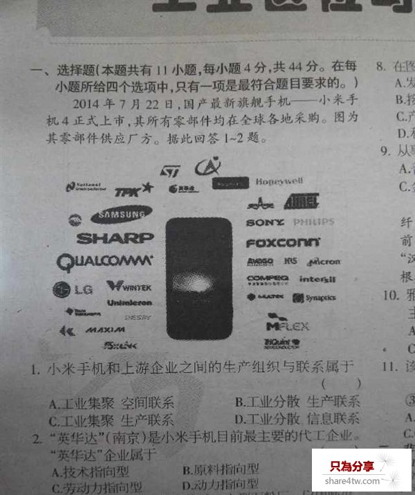 小米4上考卷瞭 理論與社會熱點結合